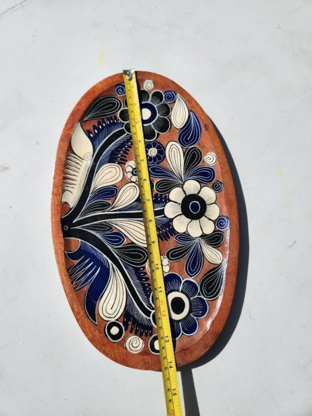 Mexican Folk Art Lacquerware Bateas Tray Decor Mexico Artist Signed Floral Moti